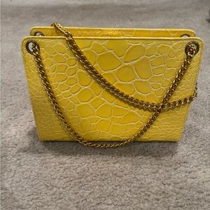 Elegant Yellow Embossed Shoulder Bag with Chain Strap